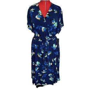 NWT‎ Donna Morgan Sz 22 W Navy Faux Wrap Knit Dress Tulip Sleeves